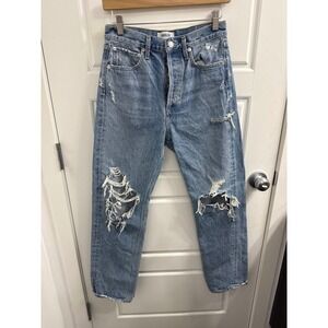 AGOLDE 90s Mid Rise Distressed Loose Fit Straight Leg Jeans A069C-811 Blue 24